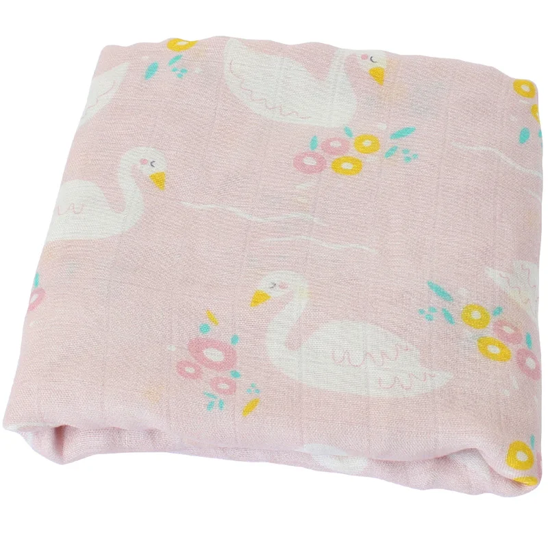 Pink Swan Хлопковое детское бамбуковое одеяло, супер мягкий муслиновый подгузник для новорожденных 120x120, детская Пеленка, детское банное полотенце, реквизит для фотосессии - Цвет: Pink Swan