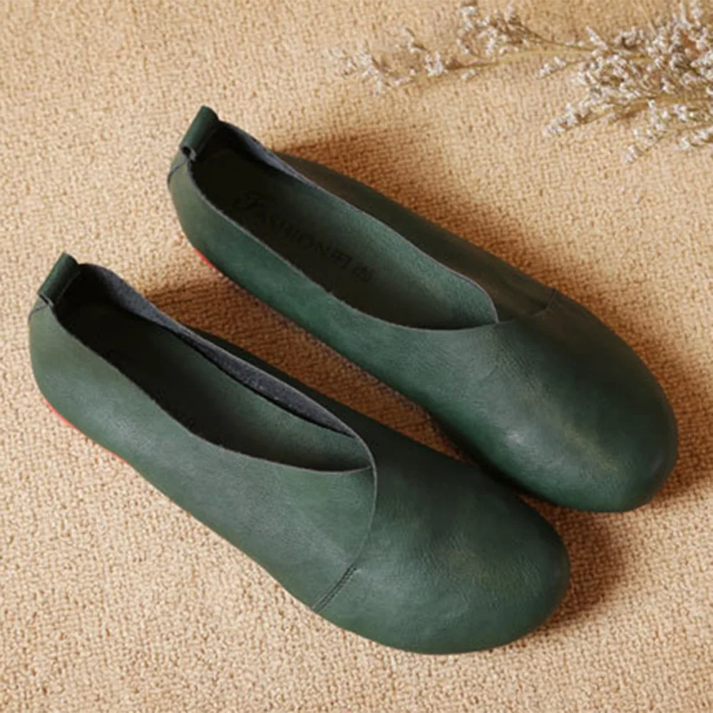 deep green Новинка; обувь на плоской подошве из натуральной кожи; женские кожаные лоферы ручной работы; эластичная Весенняя повседневная обувь из воловьей кожи; женская обувь на плоской подошве - Цвет: deep green