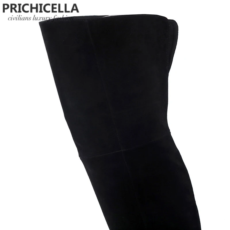 Черные замшевые сапоги на шпильках PRICHICELLA высокие из натуральной кожи платформе