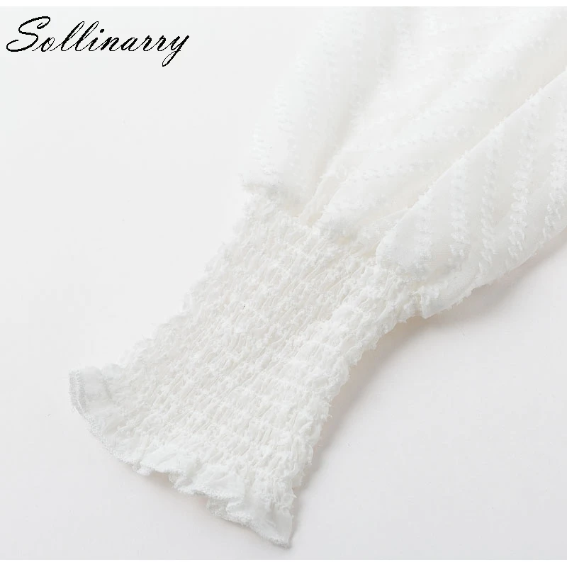 Sollinarry Feminine женский топ и блузки с длинным рукавом Boho бандажные рубашки элегантные женские осенне-зимние сетчатые Блузы с открытыми плечами