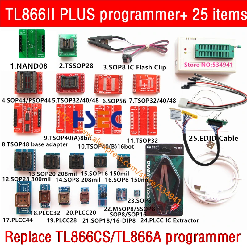 100% Оригинальный Xgecu TL866II PLUS универсальный программатор NAND TSOP48 адаптер SOP8 flash clip