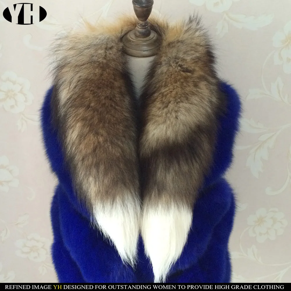 new arrive Real Fox Fur Scarf Women Winter Warm muffler 2 fox Tail patchwork Scarves Fashion fullness Collar Wraps