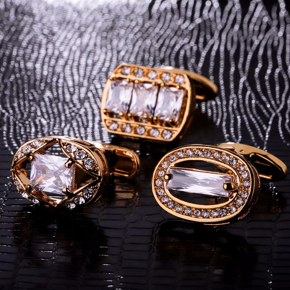 

MAISHENOU Shirts Cufflinks for Mens with Crystal Brand Luxury Cuff links Buttons wedding High Quality Jewellery color gold