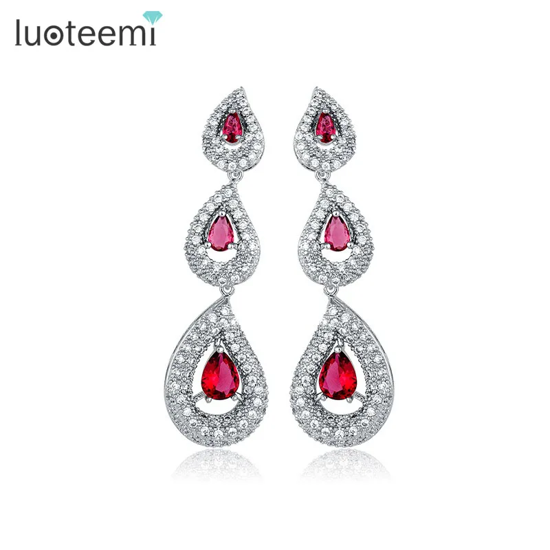 

LUOTEEMI Fashion white gold-Color Women Gift Shiny Luxury Bidal Zircon Big Waterdrop CZ Chandelier Earrings For Wedding Jewelry