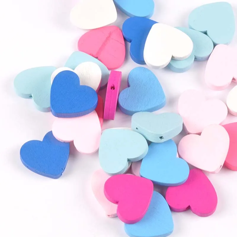 23x21 мм 50 шт Смешанные Цветные деревянные бусины в форме сердца для изготовления