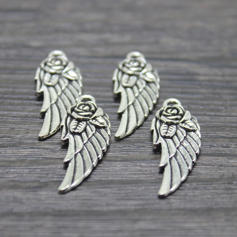 10 шт. подвески с крыльями Античные тибетские серебряные тона стимпанк Ангел Роза