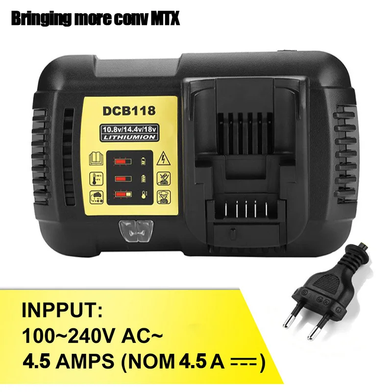 4.5A быстрая литиевая батарея зарядное устройство для Dewalt DCB118 12 V/14,4 V/20 V/60 V DCB200 DCB180 DCB181 DCB182 DCB120 litio зарядное устройство