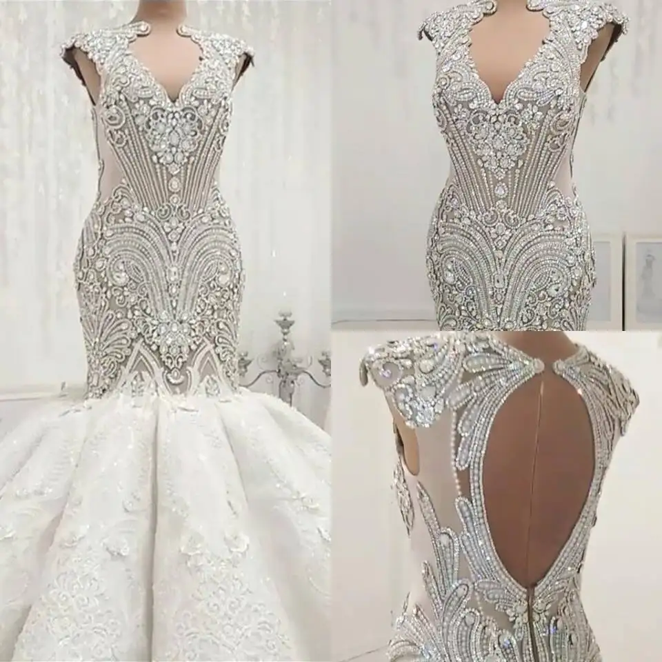 Vestido De Noiva роскошное бисер Кристалл свадебное платье великолепные открытые сзади Свадебные платья Кружева аппликации свадебное платье в стиле "Русалка"