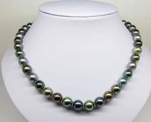 11-12 мм Таитянский подлинный черный павлин зеленый многоцветный круглый жемчуг