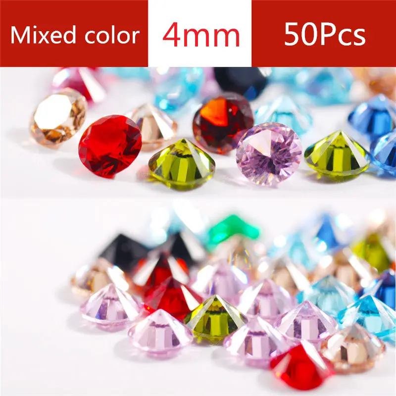 4mm - 50pcs 3 4 5 мм Красочные кубический цирконий 50 шт./лот круглая машинная резка лаборатория Циркония Камень блестящая огранка искусственные камни для ювелирных изделий - Цвет: 4mm - 50pcs