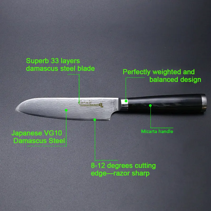 Damascus Knives 5 дюймовый нож Santoku японский кухонный VG10 ультраострые ножи из