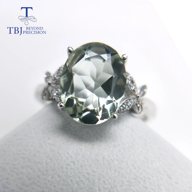 TBJ, натуральный зеленый аметист, кварц, Драгоценное кольцо, серебро 925 пробы, хорошее ювелирное изделие для девочек на день рождения, хороший подарок