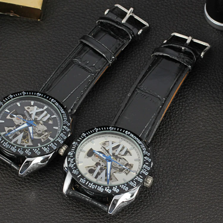 Механические Автоматические спортивные часы WINNER Tachymeter черные с гранями