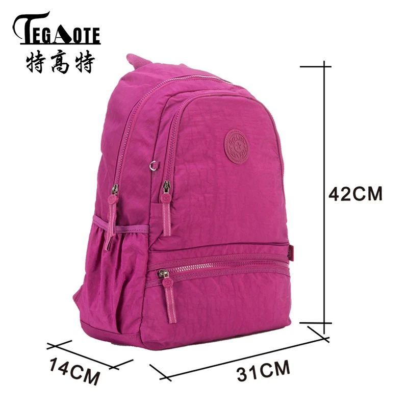 Tegaote нейлон Водонепроницаемый рюкзак для девочки-подростка Mochila женственный