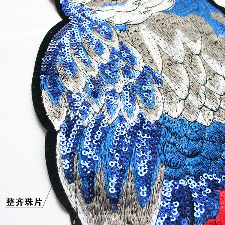Blue Owl Sequins Embroidery Cloth Patch(sew-on) DIY Clothes Accessories Width 32cm*16cm 2pieces/lot | Lace