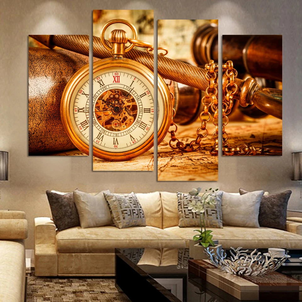 

4pcs painting Fashion wrist watch Large Poster Print Original Retro Wall Canvas Printed Picture Home Room Decor