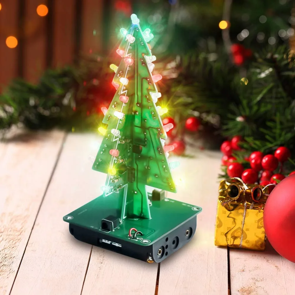 15 штук упак. DIY 3D Xmas Tree электронный набор для пайки 7 цветов мигающий светодиодный