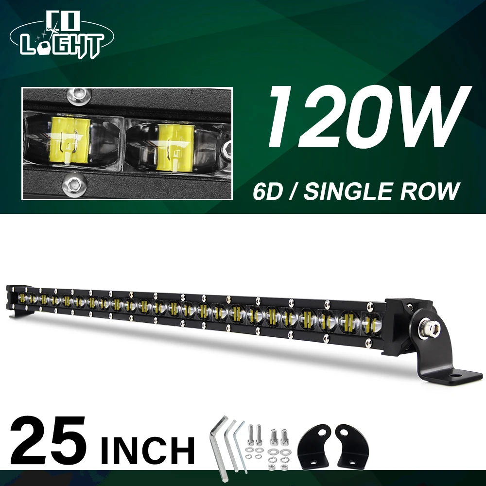 CO LIGHT 6D Автомобильный светодиодный свет бар 25," 120 Вт супер тонкий комбо Авто Led дальнего света 12 в рабочий свет для внедорожник мотовездеход грузовик 4X4 внедорожник 4WD