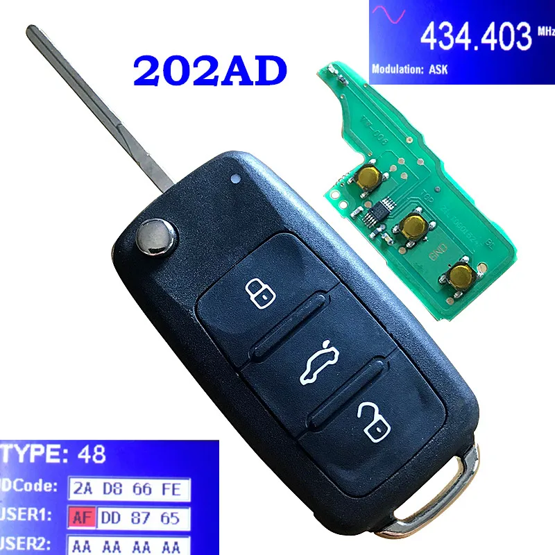 5K0 837 202 AD откидной автомобильный ключ с 3 кнопками для VOLKSWAGEN 5K0837202AD Beetle Caddy Eos Golf Polo