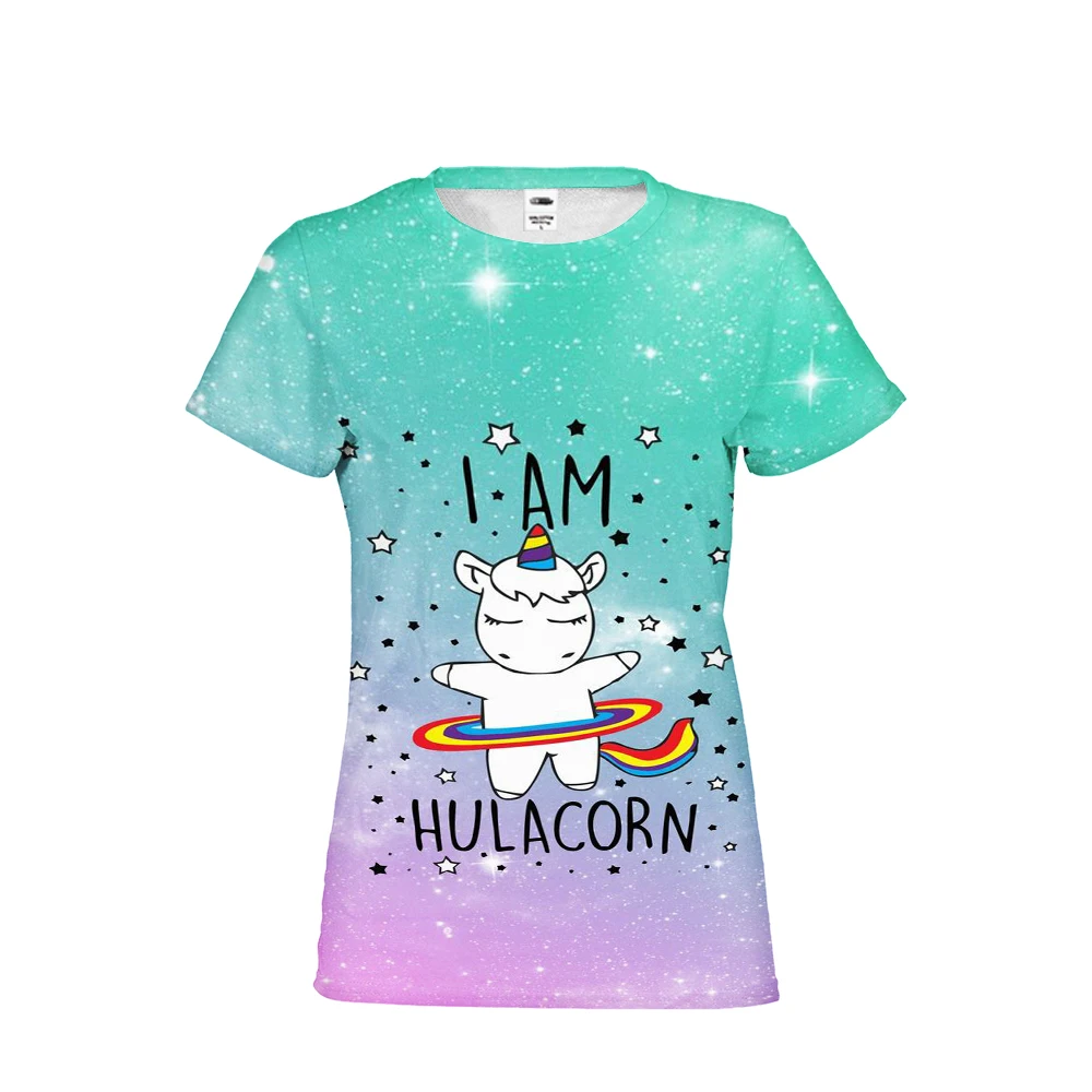 Rainbow Unicorn футболка Новинки для женщин короткий рукав o-образным вырезом Летние