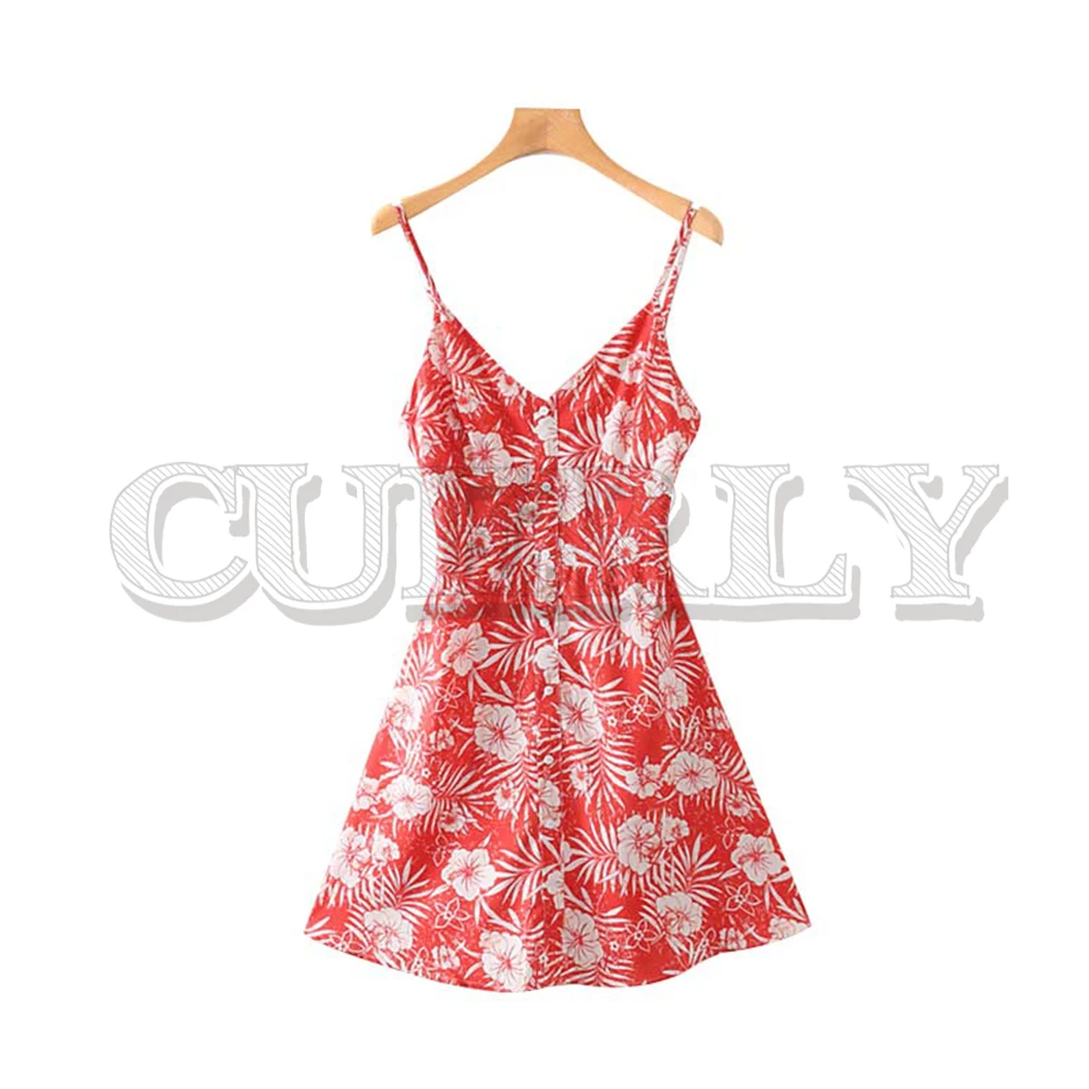 Милое женское мини платье с цветочным принтом v образный вырез без рукавов