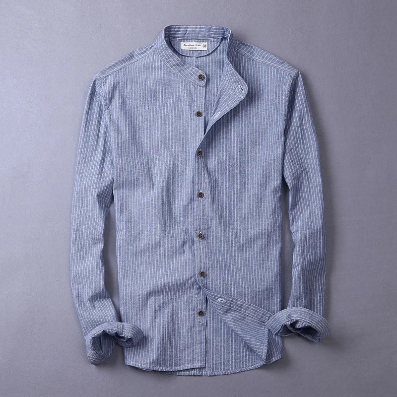

pure and fresh and breathable long-sleeved linen shirts men stripe cotton and linen shirts leisure cultivate one's morality