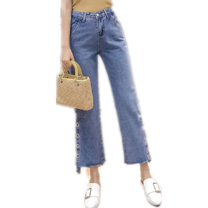 

Весна 2019, новые модные повседневные брюки до щиколотки, прямые повседневные джинсы с высокой талией, женские свободные джинсы, верхняя одеж...