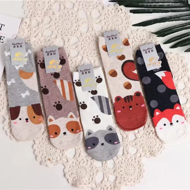 2019 милые женские хлопковые носки с животными Kawaii Носки рисунком собаки корейские