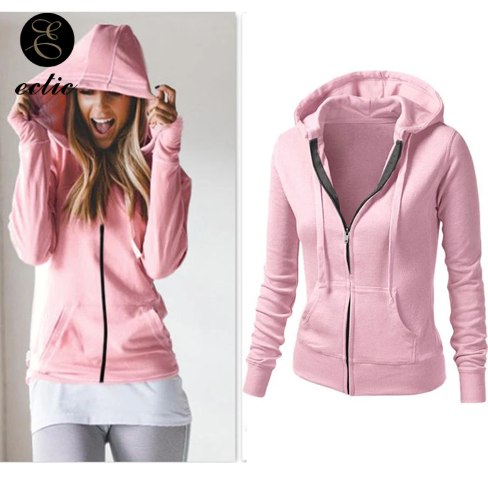 

Plain Hooded Sweatshirt With Pocket Zip Up Hoodie Solid Poleron Mujer 2021 Slim Fit Black Zipper Hoodies Womens Winter Tracksuit