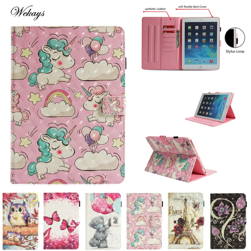 

Wekays for Ipad Air2 Ipad6 3D Cute Cartoon Unicorn Leather Smart Cover Case for Apple iPad Air 2 ipad 6 Tablet Case Coque Funda