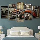 Модульная картина, холст, настенные картины, домашняя 5 панелей, мотоцикл, украшение для гостиной, современный, HD печать, плакат, рамка