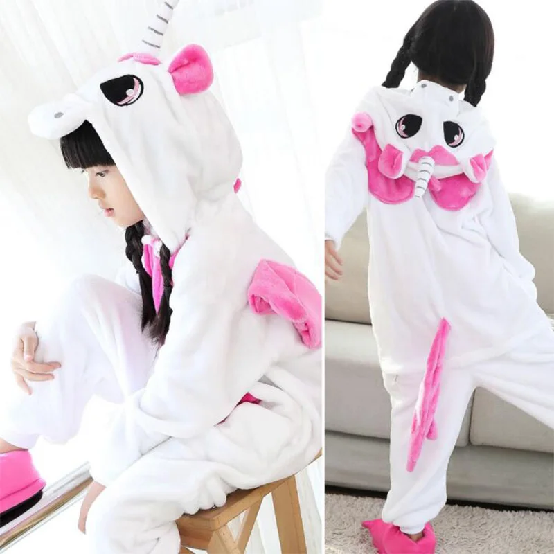Зимние пижамы Kigurumi для девочек Семейные рождественские с рисунком единорога из