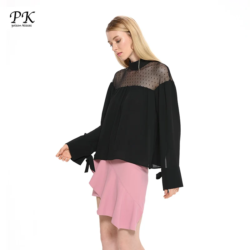 PK шифоновая блузка женские рубашки женская черная сетчатая сексуальная одежда с