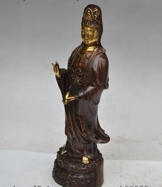 13 &quotтибетский буддизм бронзовый позолоченный стенд lotus Kwan Yin Guan ваза с Буддой