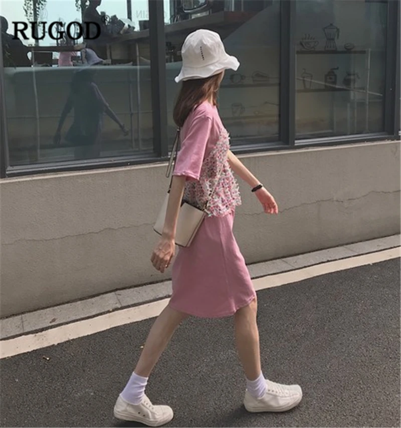 RUGOD 2019 New Arrival Women O-neck Half Sleeves Straight Fake Two Piece Dress Sweet Korean Style Slim Modis Summer Mujer | Женская