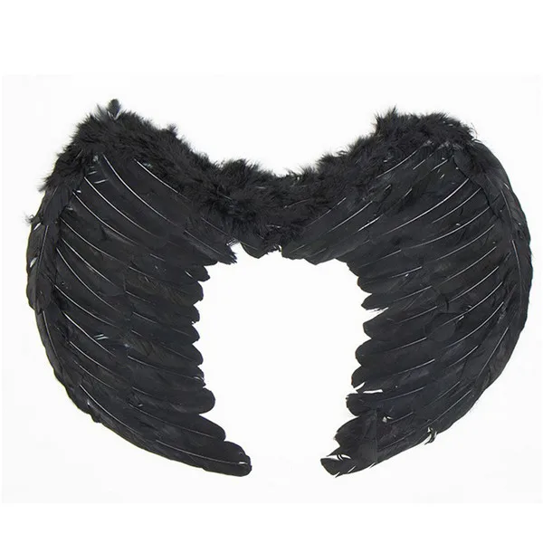 Black for Kids Ангельские крылья из перьев костюм на Хэллоуин Косплей Сказочная ночь нарядное платье Одежда для взрослых детей вечерние принадлежности для мероприятий - Цвет: Black for Kids