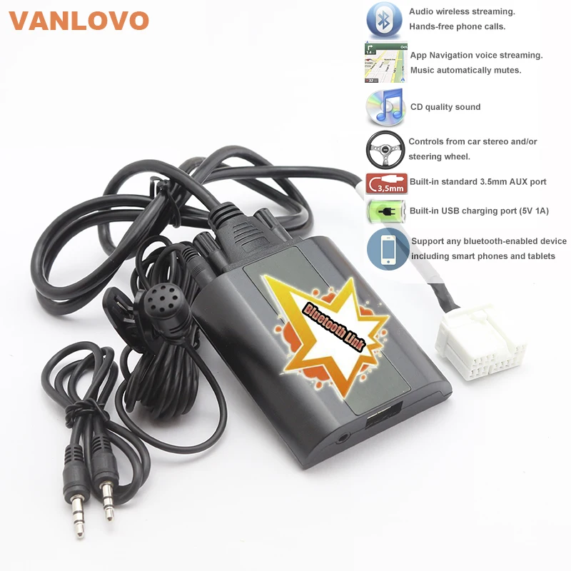 Автомобильный комплект Bluetooth для потокового аудио адаптера с интерфейсом Aux in и USB