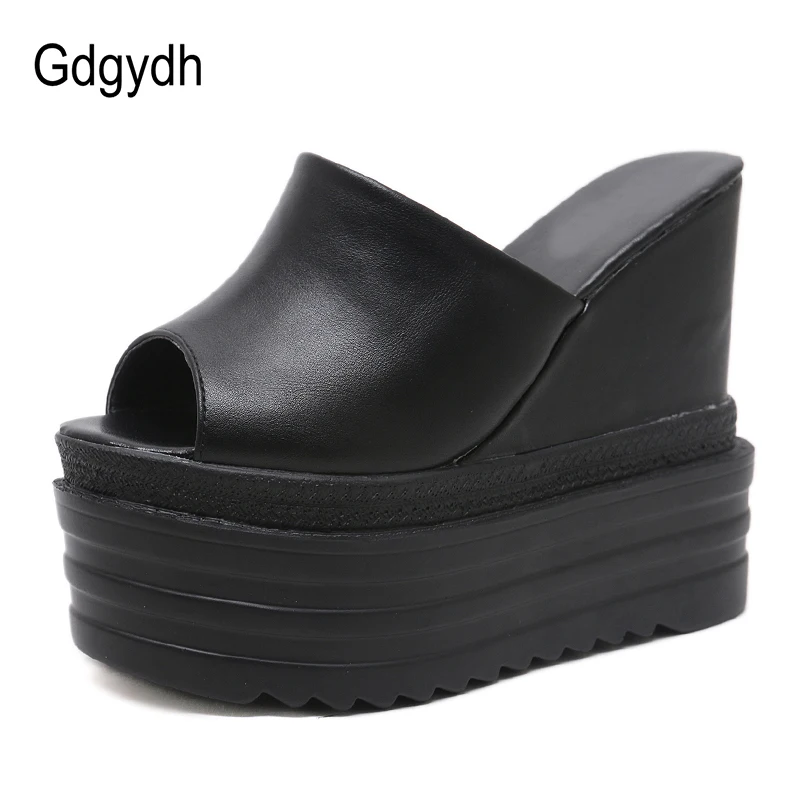 Женские туфли на высокой танкетке Gdgydh черные босоножки платформе повседневная