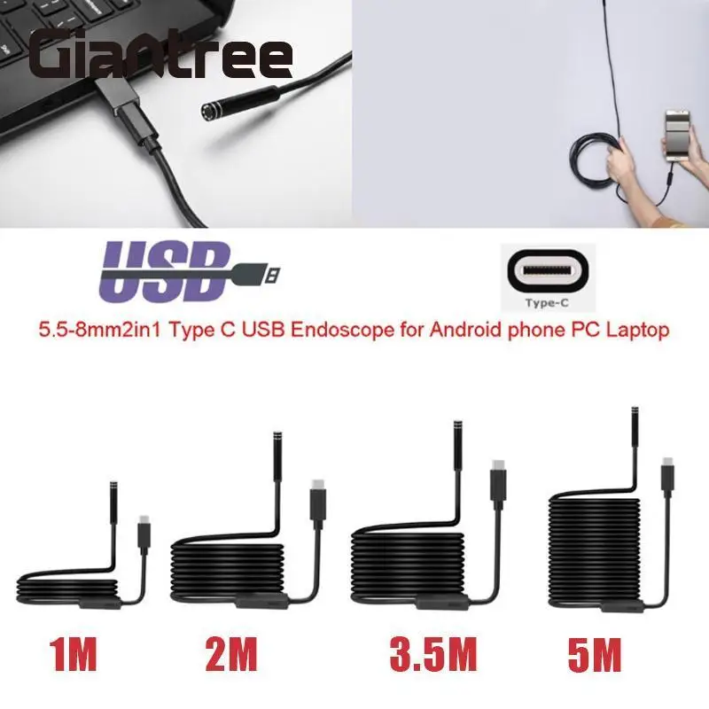 Эндоскоп Giantree 2M 5 мм Type-C 6LED 3в1 Android OTG USB MircoUSB бороскоп камера для наблюдения за
