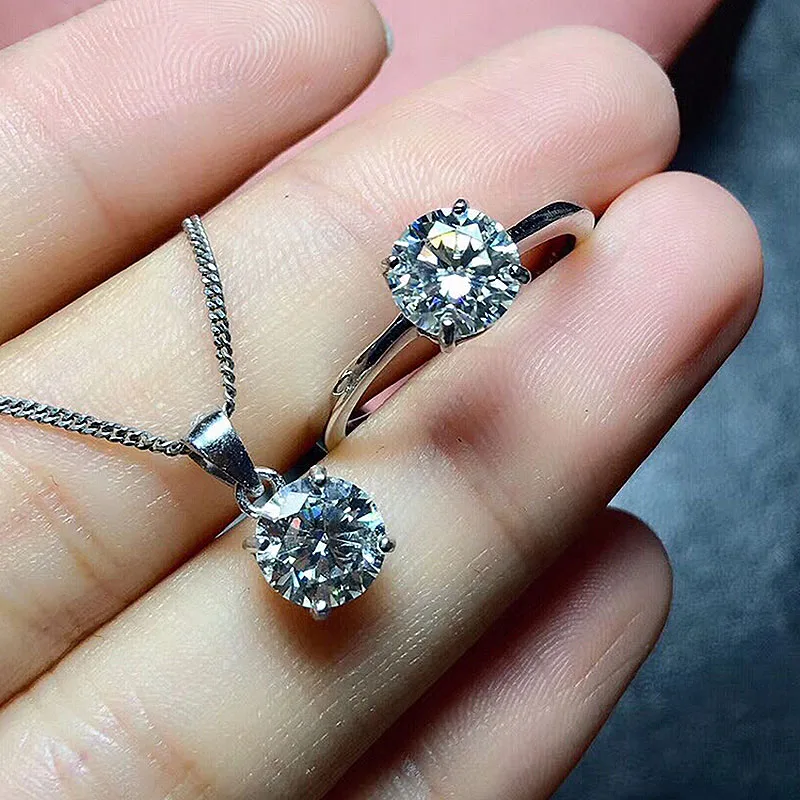 

18K White Gold 1Ct 6.5mm Round Cut Moissanites 4 Prong Ring Engagment Solarite Ring For Women