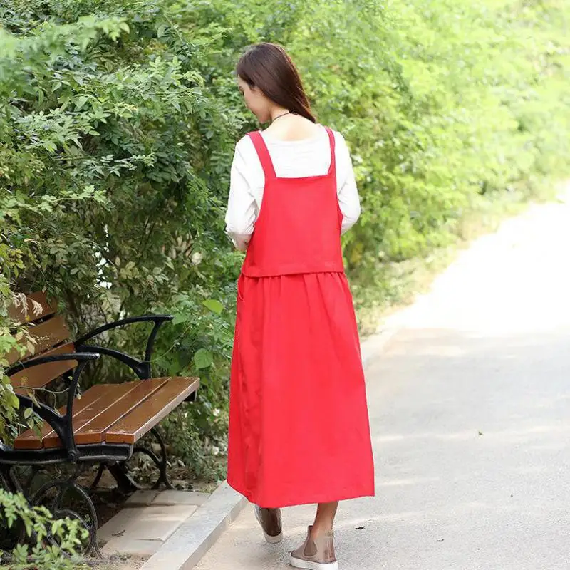 Весна 2020 женское платье с длинным рукавом однотонное свободное до щиколотки