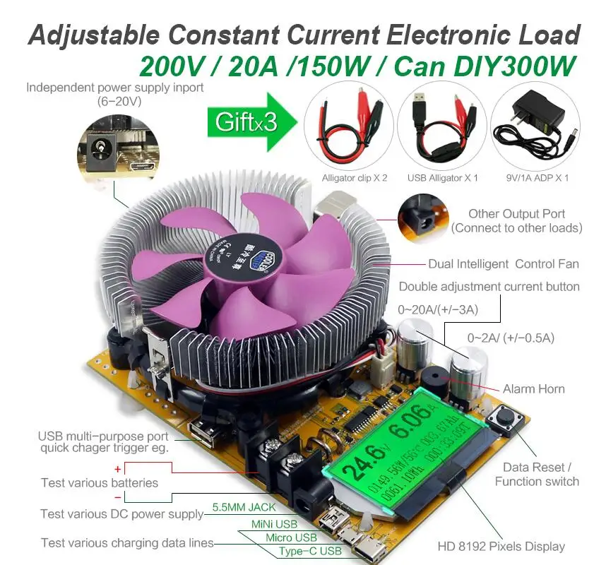 150 Вт Цифровой свинцово кислотный тестер емкости лития вольтметр регулируемый