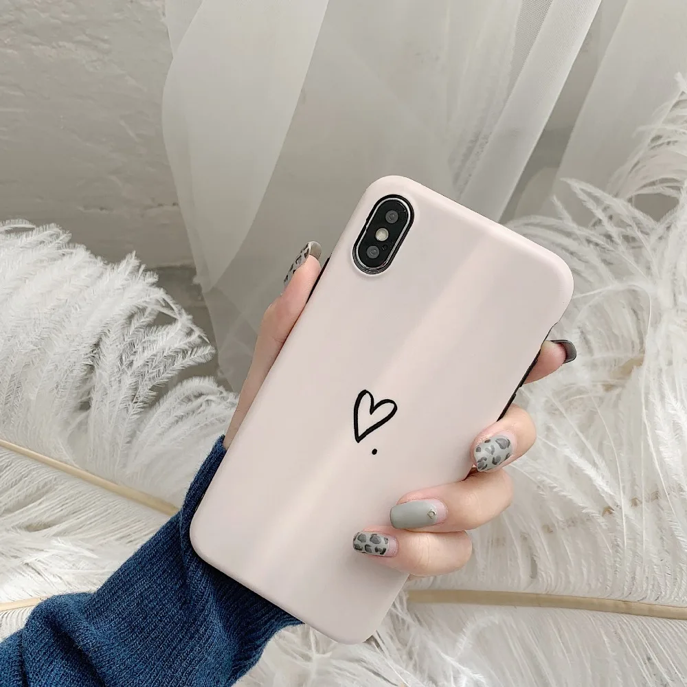 Милый обнаженный чехол для телефона с сердечком iPhone Xr XS MAX X Простой фон 6 6S 7 8 Plus
