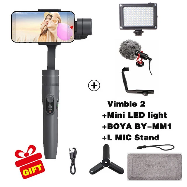 with L Mic light Feiyutech Vimble 2 3-осевой шарнирный стабилизатор для смартфона карданный стабилизатор с удлинитель Полюс для iPhone X XS 8 7 6 PK freevision vilta м - Цвет: with L Mic light