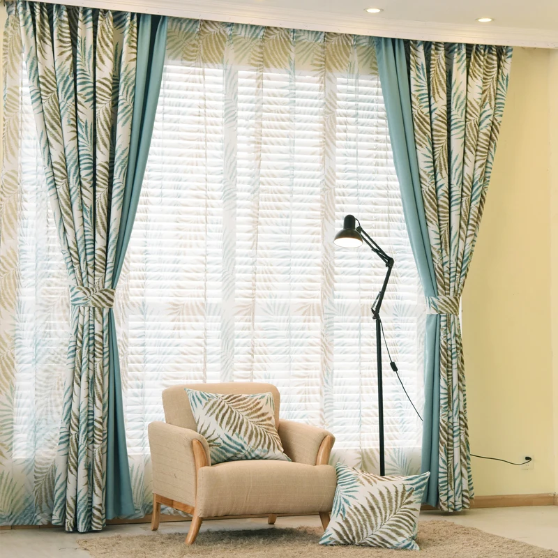 NAPEARL занавески в стиле кантри толстые зеленый синий узорные для спальни жалюзи