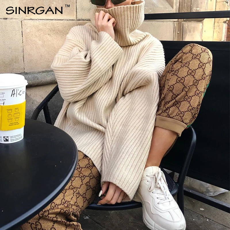 SINRGAN 2020 Winter Turtleneck streetwear Women Jumper Sweater Batwing Sleeve Knitted Loose Pullover | Женская одежда