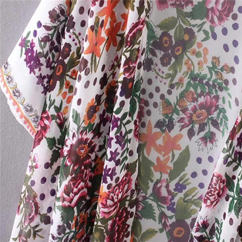 Женский шифоновый кардиган кимоно с цветочным принтом блузка длинным рукавом