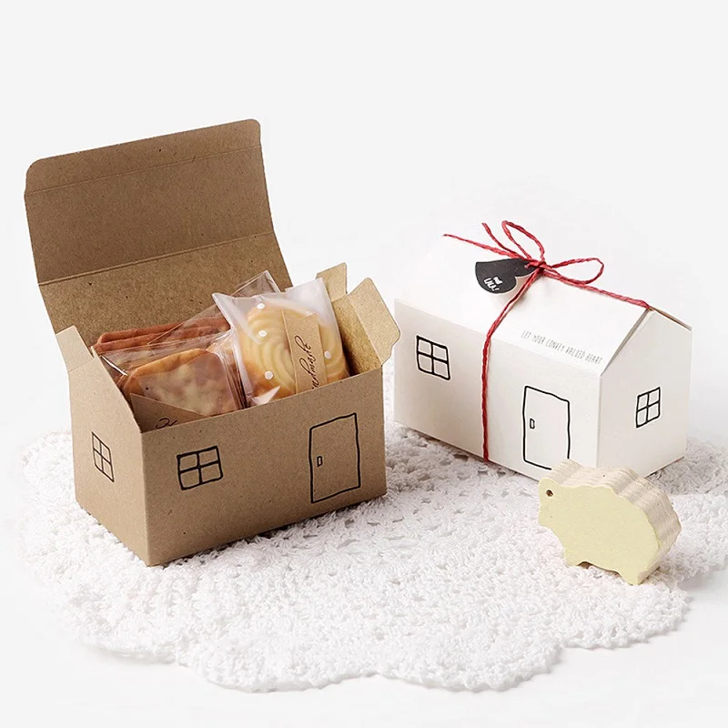 

200pcs Small house shape nougat biscuit box wedding candy box baking packaging W9780