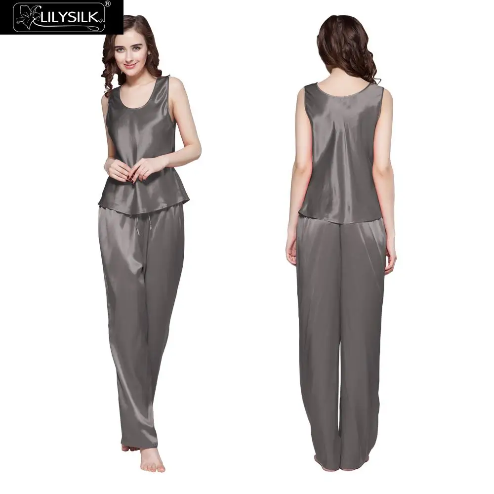LilySilk пижама женская шелковая белье костюм домашняя одежда для женщин бретели Набор 3 шт. шелк 22 Momme Прекрасный