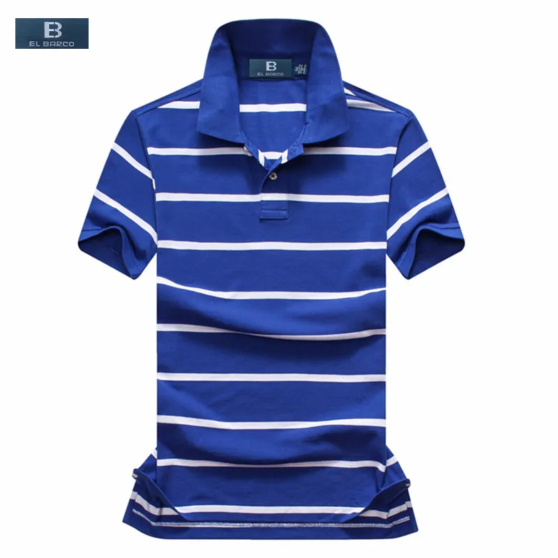 

[EL BARCO] Men Summer Short Sleeve Stripe Cotton Casual Polo Shirt Slim Breathable Luxury Designer Blue Red Male Shirts Tops BL2